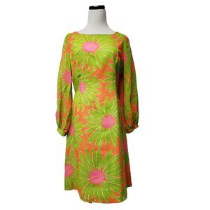 60s Ann Pakradooni big floral printed long sleeve dress . fits S - M